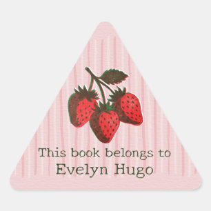 Trendy Pink Red Strawberries & Stripes Book Label