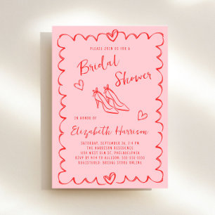 Trendy Pink Red Wavy Frame Bridal Shower Invitation