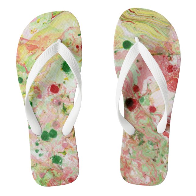 Trendy Pink Red Yellow Green Modern Abstract Thongs (Footbed)