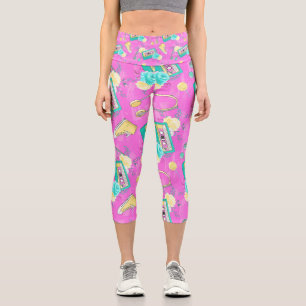 Trendy Pink Reto 80s Capri Leggings