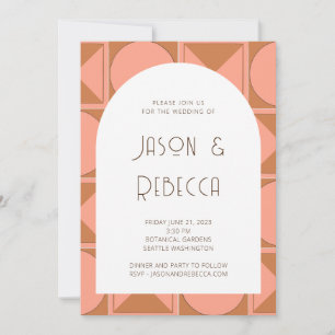 Trendy Pink Retro Geometric All In One Wedding Invitation