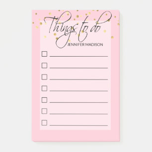 Trendy Pink Rose Gold Checkboxes THINGS TO DO Post-it Notes