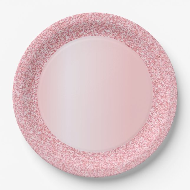 Trendy Pink Rose Gold Colour Glitter Blank Templat Paper Plate (Front)