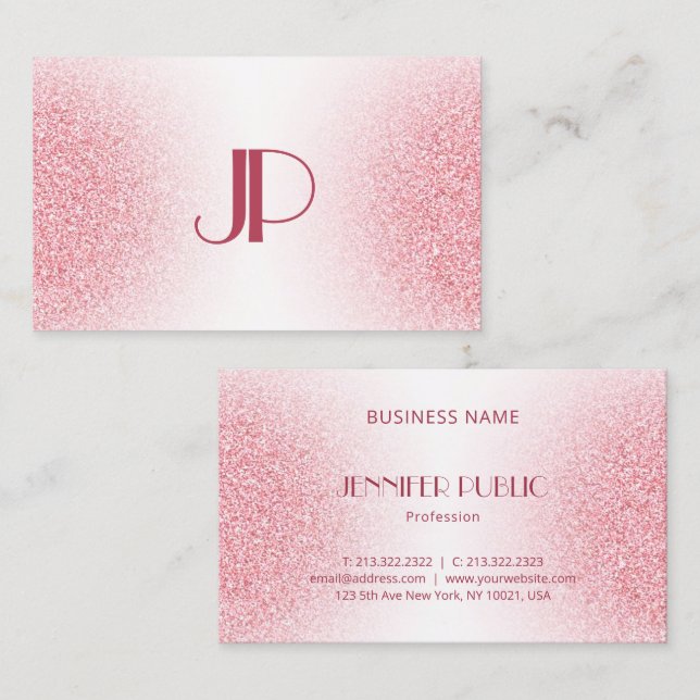 Trendy Pink Rose Gold Glitter Modern Elegant Business Card (Front/Back)