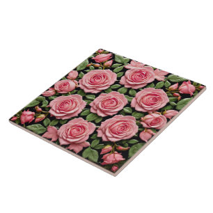 Trendy Pink Roses Beautiful Collection Ceramic Tile