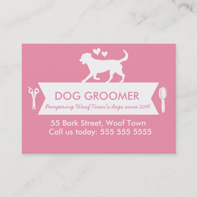 Trendy Pink Silhouette Dog Groomer Appointment (Front)