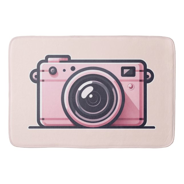 Trendy Pink Snapshot Shoot Camera Photography  Bath Mat (Front)