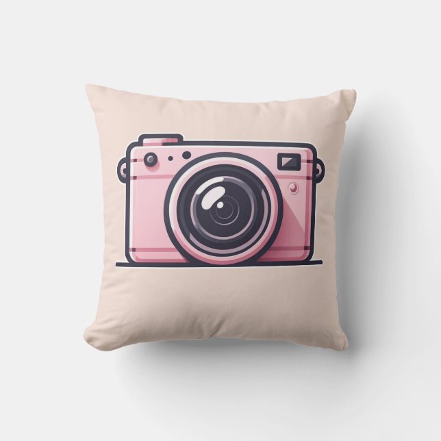 Trendy Pink Snapshot Shoot Camera Photography  Cushion (Front)