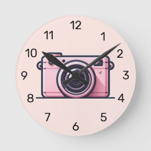 Trendy Pink Snapshot Shoot Camera Photography Round Clock