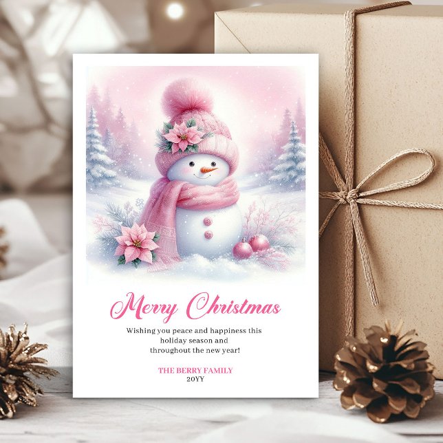 Trendy Pink Snowman Digital Christmas Scene Cards (Trendy Pink Snowman Digital Christmas Scene Greeting Card

)