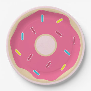 Trendy Pink Sprinkle Doughnut Girl Birthday Party Paper Plate