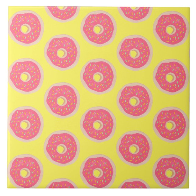 Trendy Pink Sprinkles Doughnuts Fun Pattern  Ceramic Tile (Front)