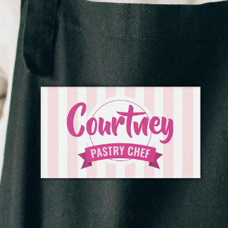 Trendy Pink Stripes Cake Baker Pastry Chef Name Tag