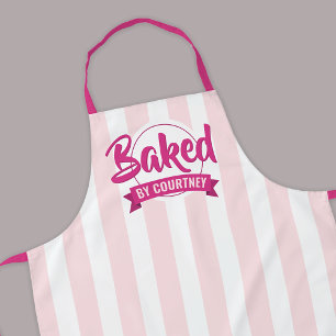 Trendy Pink Stripes Girly Bakery Chef Caterer Apron