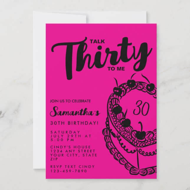 Trendy Pink Talk Thirty To Me 30th Birthday Invitation (Front)