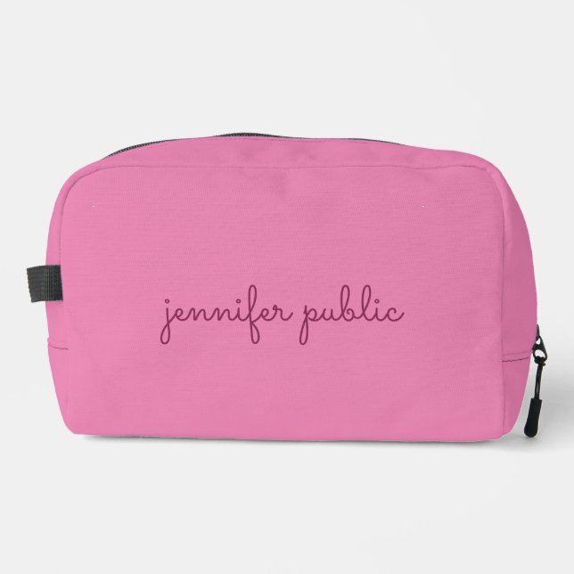 Trendy Pink Template Elegant Cute Handwritten Name Dopp Kit (Front)