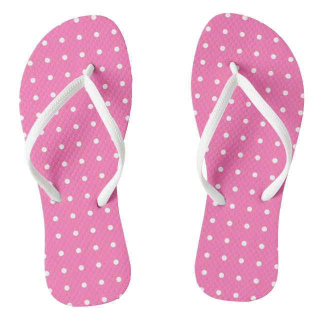 Trendy Pink Template White Dots Rustic Pattern Thongs (Footbed)