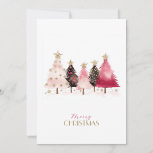 Trendy Pink Trees Christmas Card