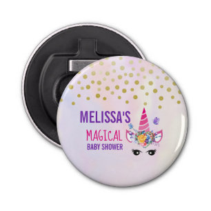 Trendy Pink Unicorn Confetti & Flowers Baby Shower Bottle Opener