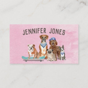 Trendy Pink Water Colour Dog Walker Business Card