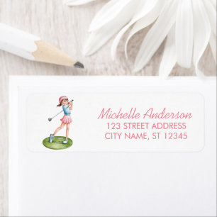 Trendy Pink Watercolor Golf Golfers Return Address Label