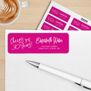 Trendy Pink Whimsical Hand Drawn 30th Birthday Return Address Label