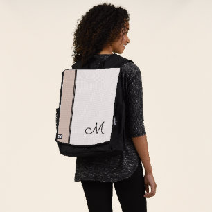 Trendy Pink White Block Elegant Black Monogram Backpack