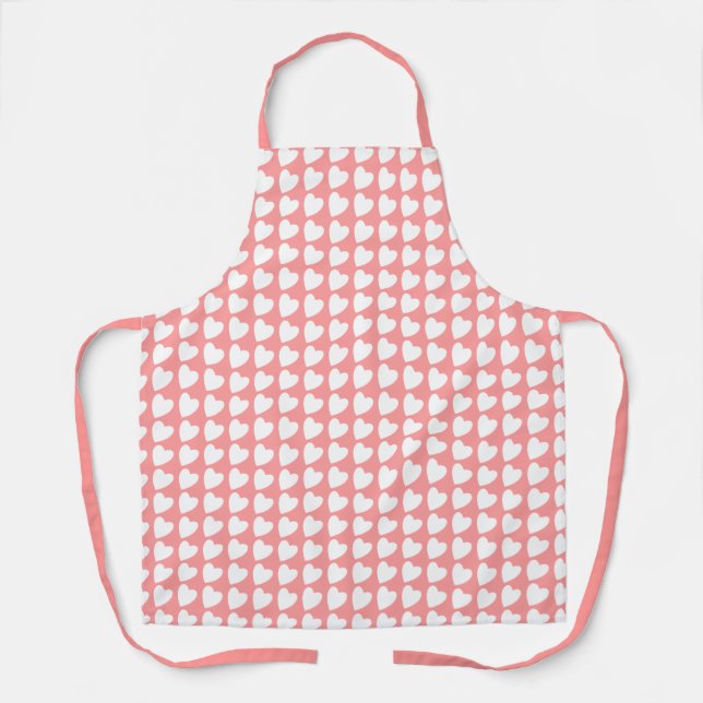 Trendy Pink White Heart Pattern Apron (Front)
