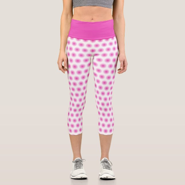 Trendy Pink White Modern Elegant Template Womens Capri Leggings (Front)