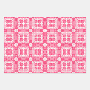 Trendy Pink White Shapes Geometric Pattern  Wrapping Paper Sheet