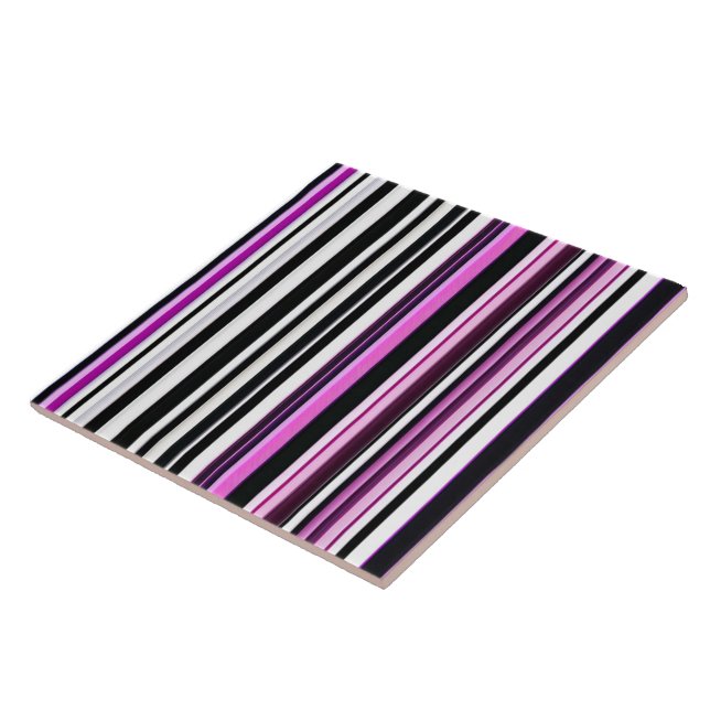Trendy Pink White Stripes Collection Ceramic Tile (Side)