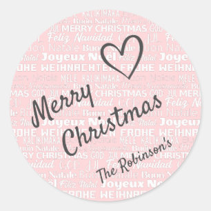 Trendy Pink Word Art Cloud Handwriting Christmas Classic Round Sticker