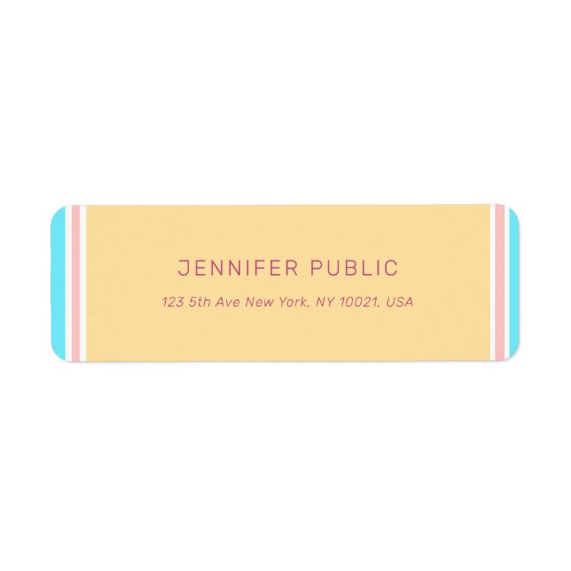 Trendy Pink Yellow Blue Modern Template Return Address Label (Front)