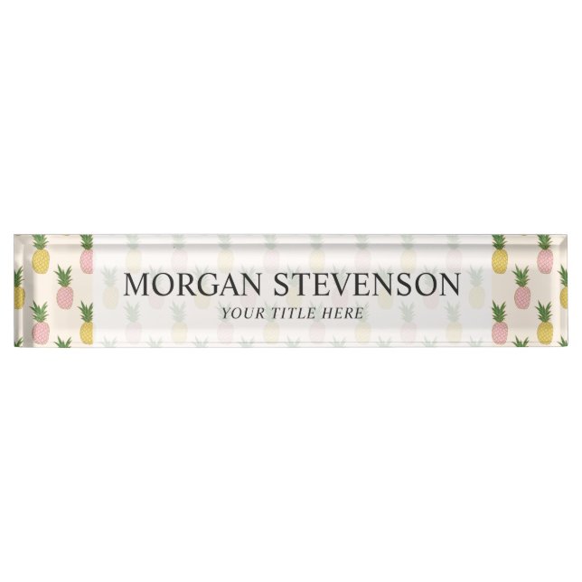 Trendy Pink Yellow Tropical Pineapple Pattern Nameplate (Front)