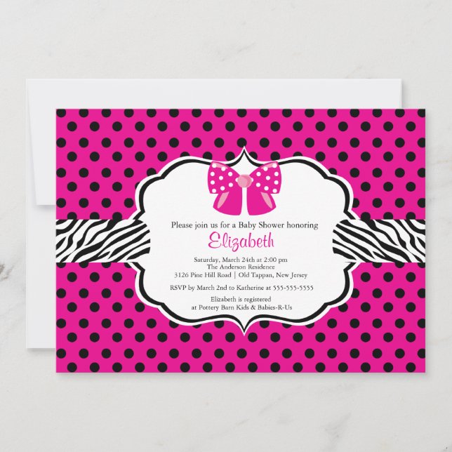 Trendy PInk Zebra Frame Baby Shower Invitation (Front)