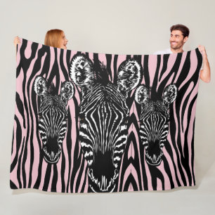 Trendy Pink Zebra  Herd on Zebra Print Fleece Blanket