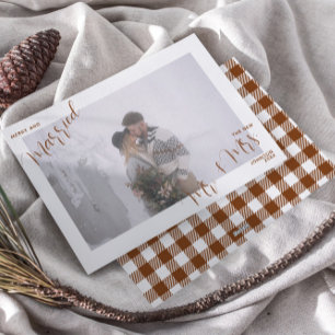 Trendy Plaid Merry & Married Mr. & Mrs. Photo Holiday Card