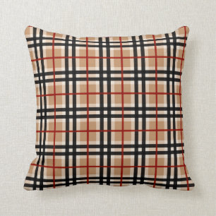 Trendy Plaid Pillow Beige Black Red