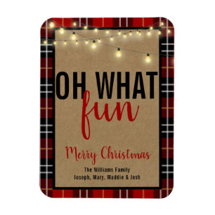 Trendy Plaid   Red and Black Plaid Fun Typography Magnet