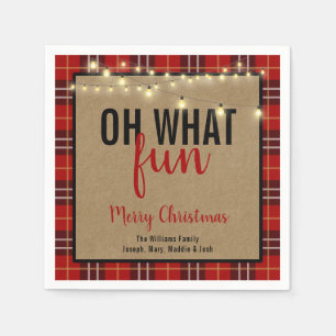 Trendy Plaid   Red and Black Plaid Fun Typography Napkin