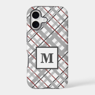 Trendy Plaid Silver Red Grey Monogram
