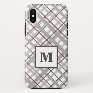 Trendy Plaid Silver Red Grey Monogram iPhone X Case