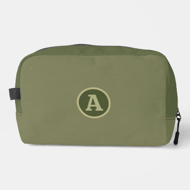 Trendy Plain Army Green Personalised Letter. Dopp Kit (Front)
