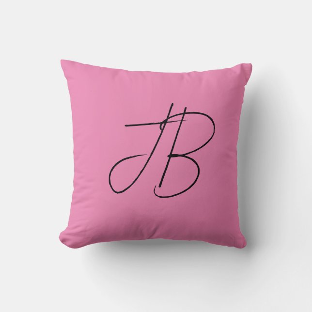 Trendy plain calligraphy monogram initials pink cushion (Front)