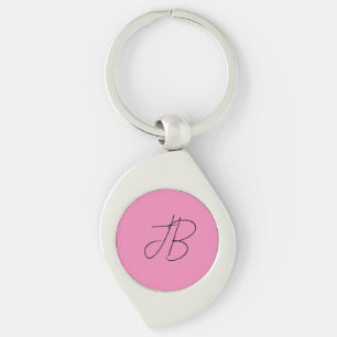 Trendy plain calligraphy monogram initials pink key ring