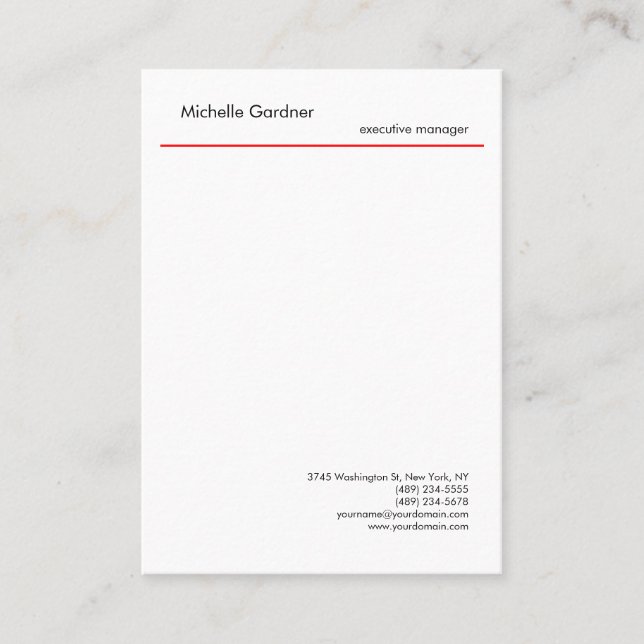 Trendy Plain Creative Modern Minimalist Red White Business Card (Front)