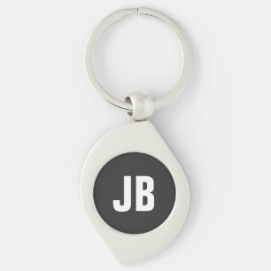 Trendy plain simple bold monogram initials black key ring