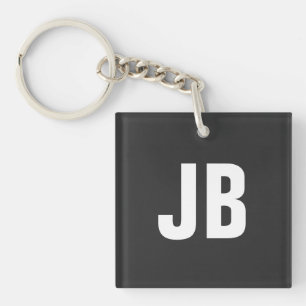 Trendy plain simple bold monogram initials black key ring