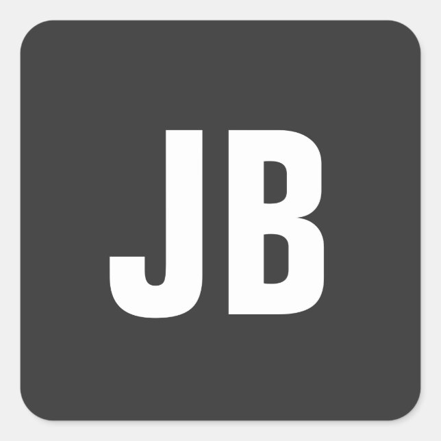 Trendy plain simple bold monogram initials black square sticker (Front)