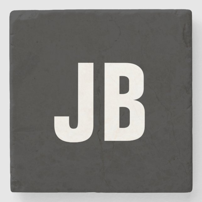 Trendy plain simple bold monogram initials black stone coaster (Front)